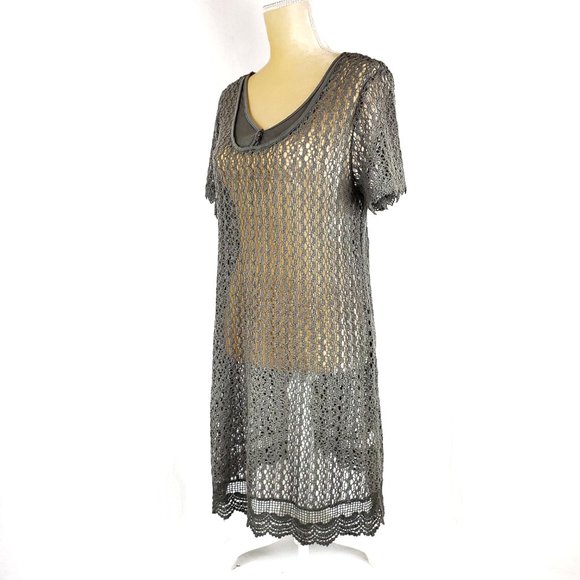 Monoreno Crochet Lace Open Knit Olive Green Dress - Picture 2 of 9